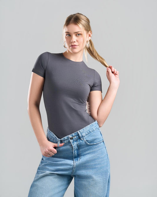 U-Neck Short Sleeve DarkGrey Top