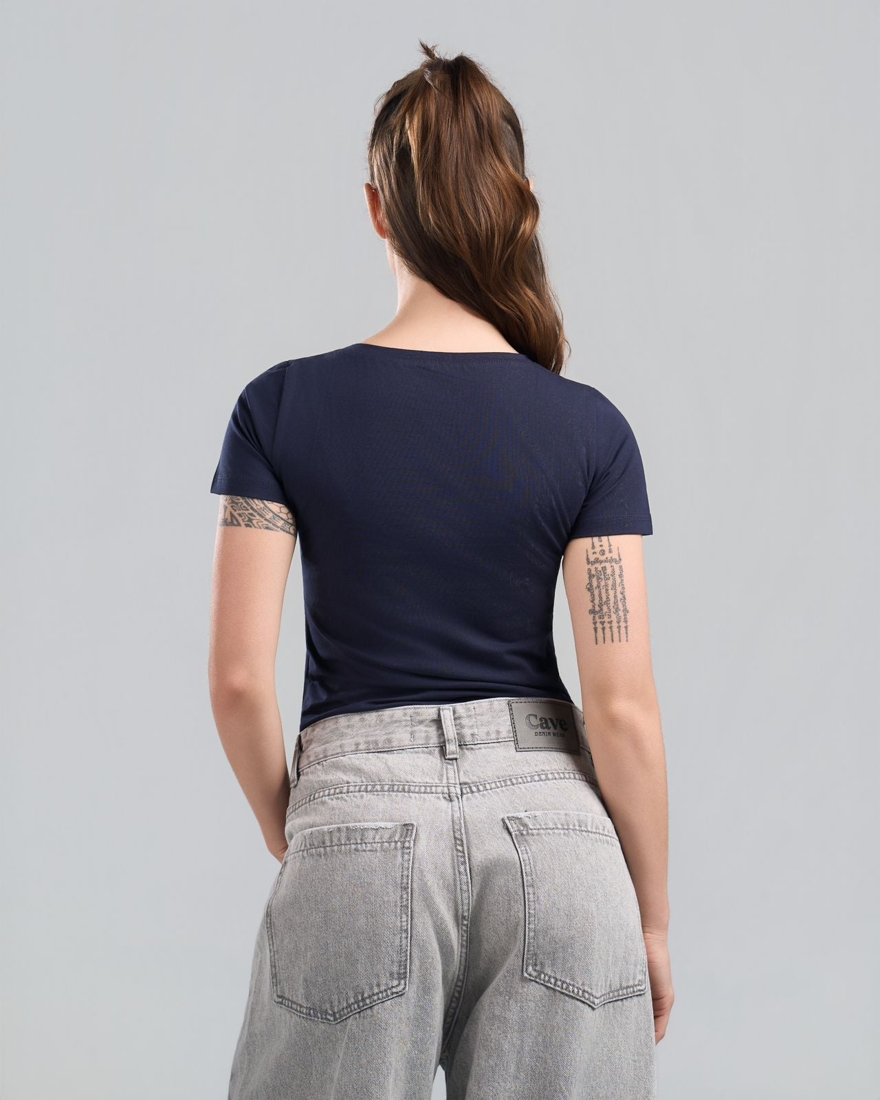 Round Short Sleeve NavyBlue Top