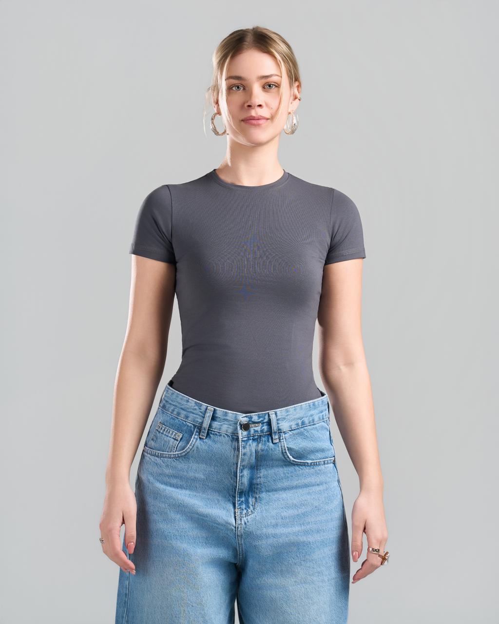 U-Neck Short Sleeve DarkGrey Top