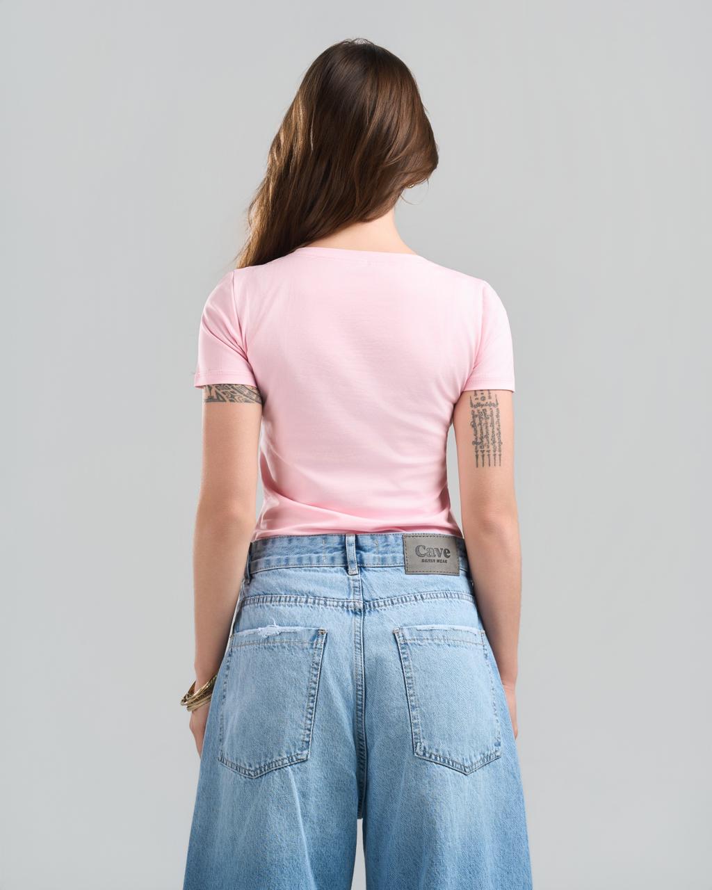 Round Short Sleeve Pink Top