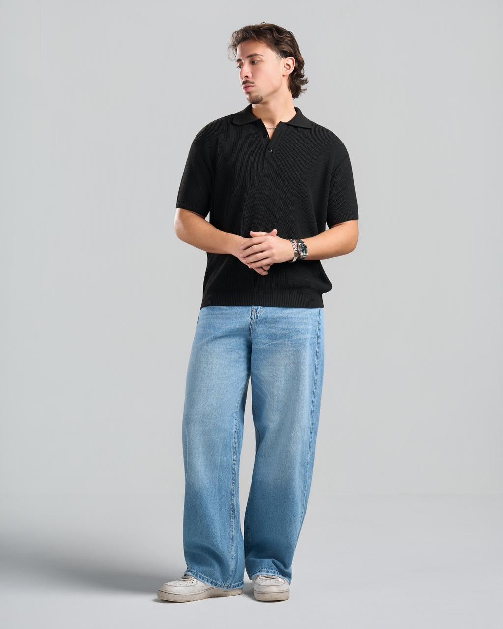 Knitted Black Polo