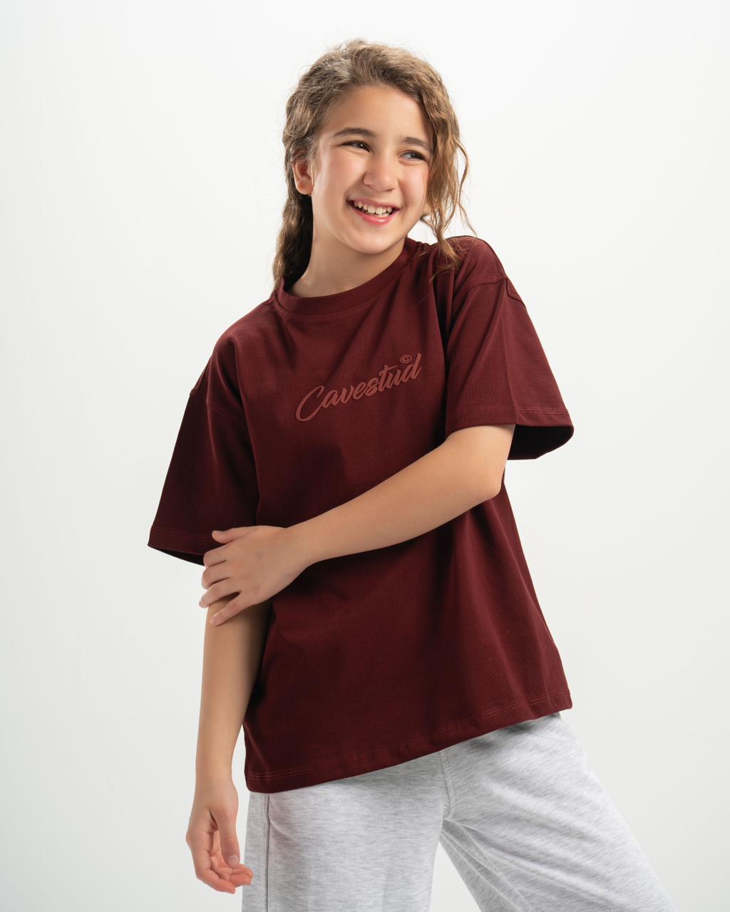 stud kids burgundy T-shirt
