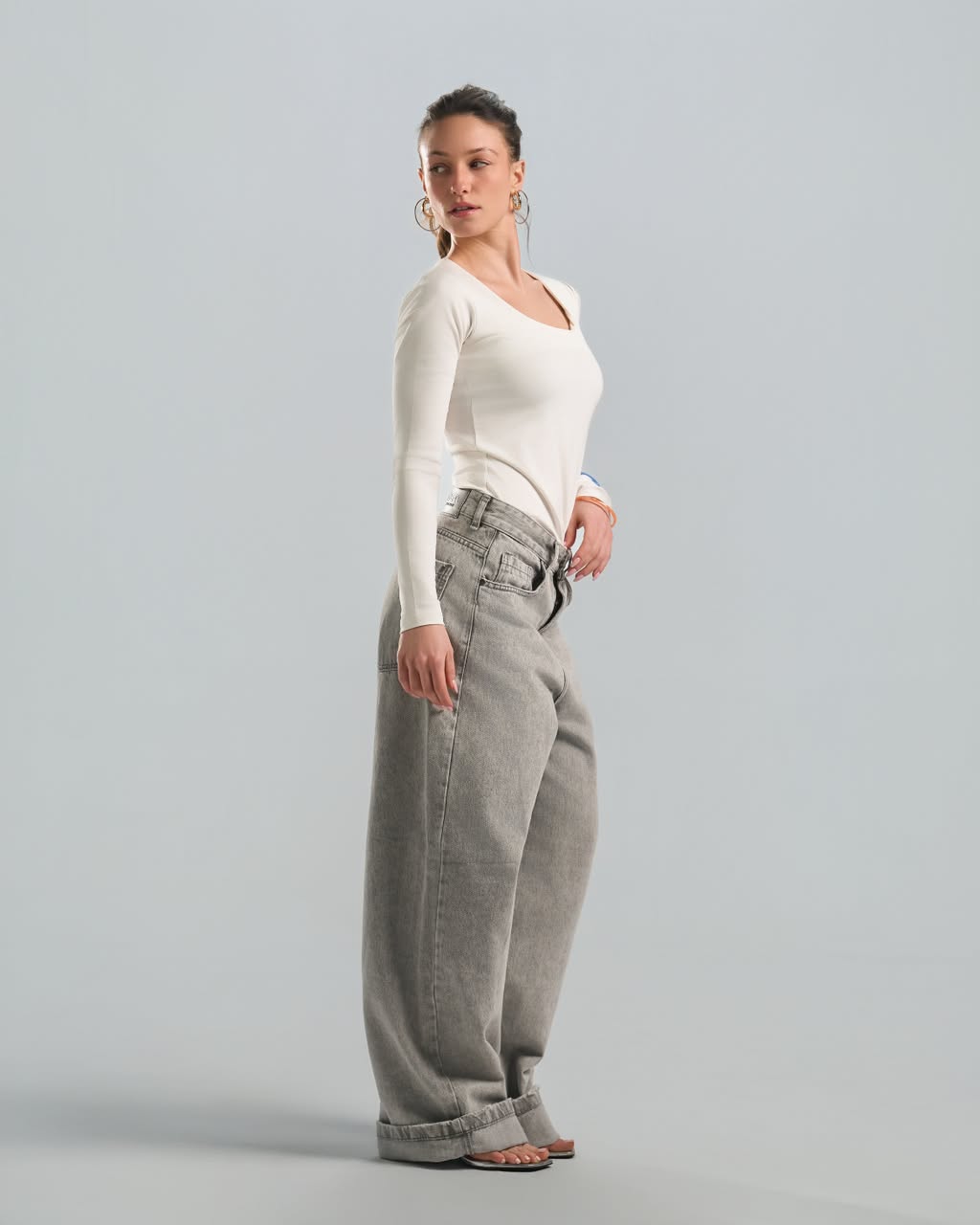 Square Long sleeve white top