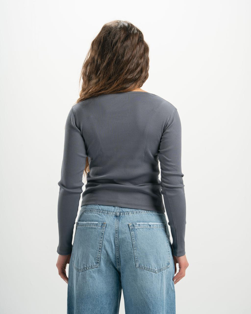 ribbed square neck grey LS top