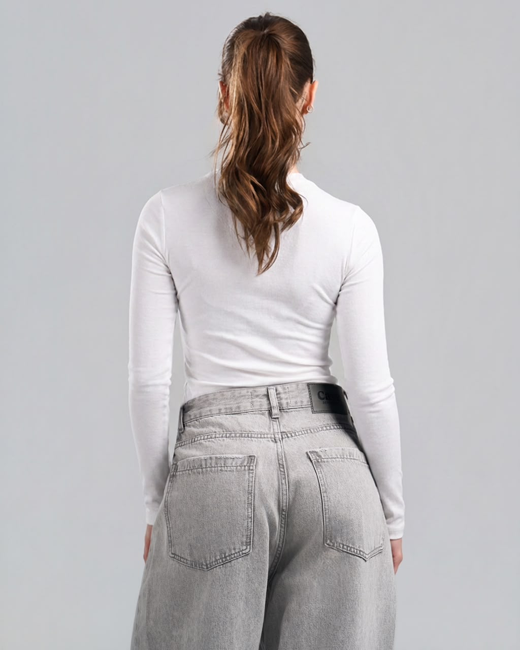 U-Neck Long Sleeve White Top