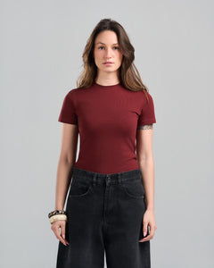 U-Neck Short Sleeve Burgundy Top