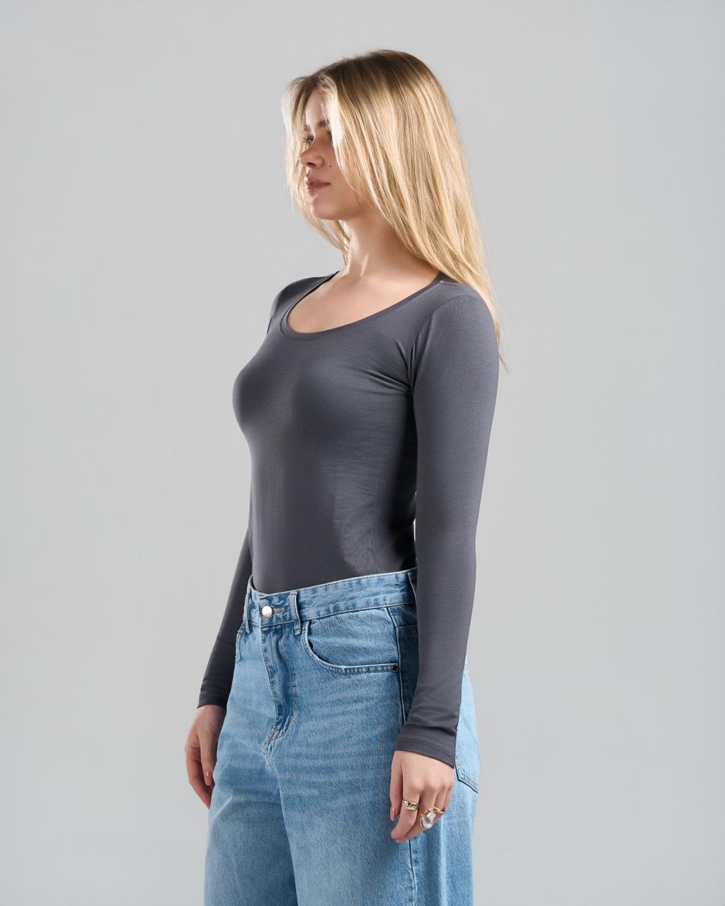 Round Long Sleeve DarkGrey Top