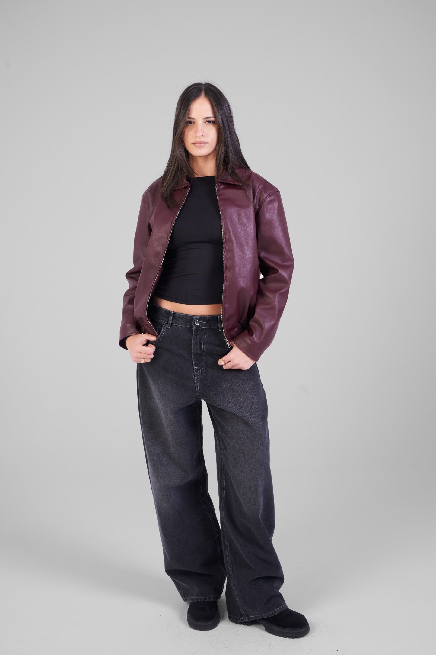 Unisex Burgundy Leather Jacket