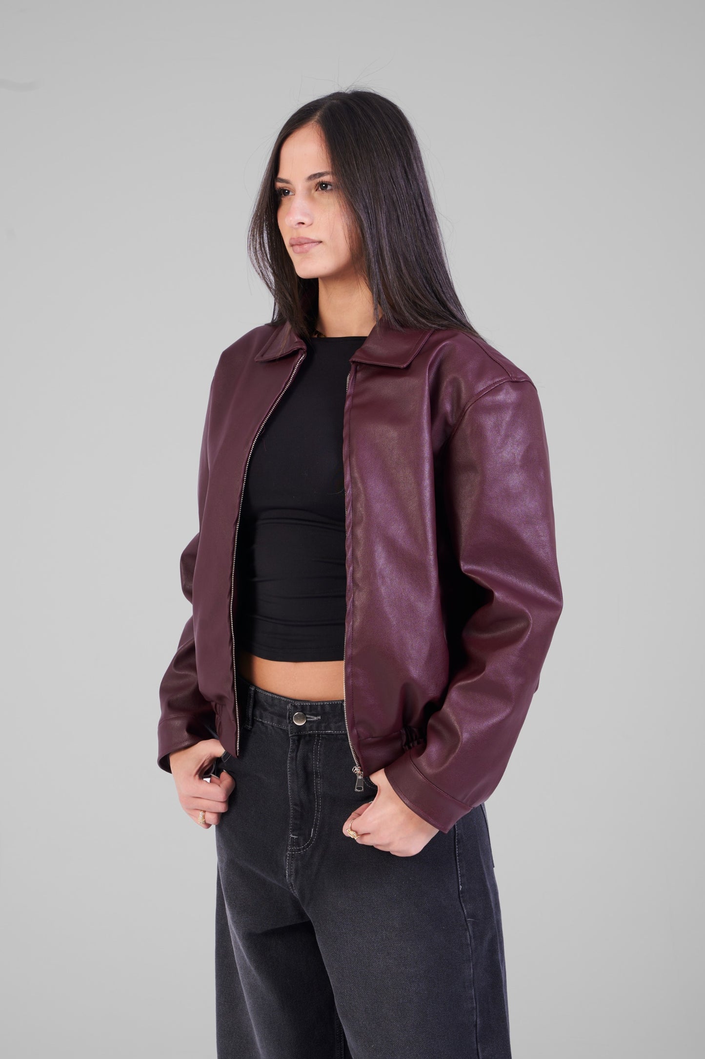 Unisex Burgundy Leather Jacket