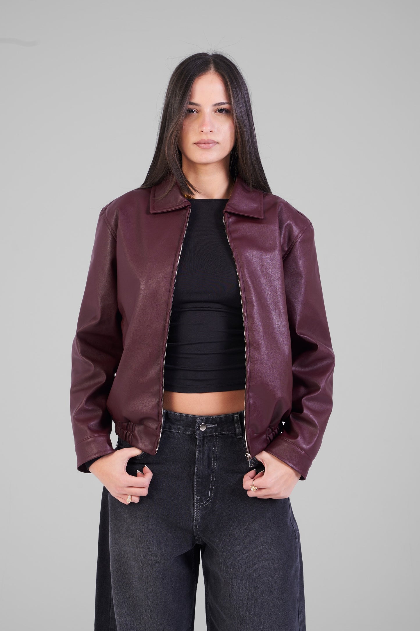 Unisex Burgundy Leather Jacket