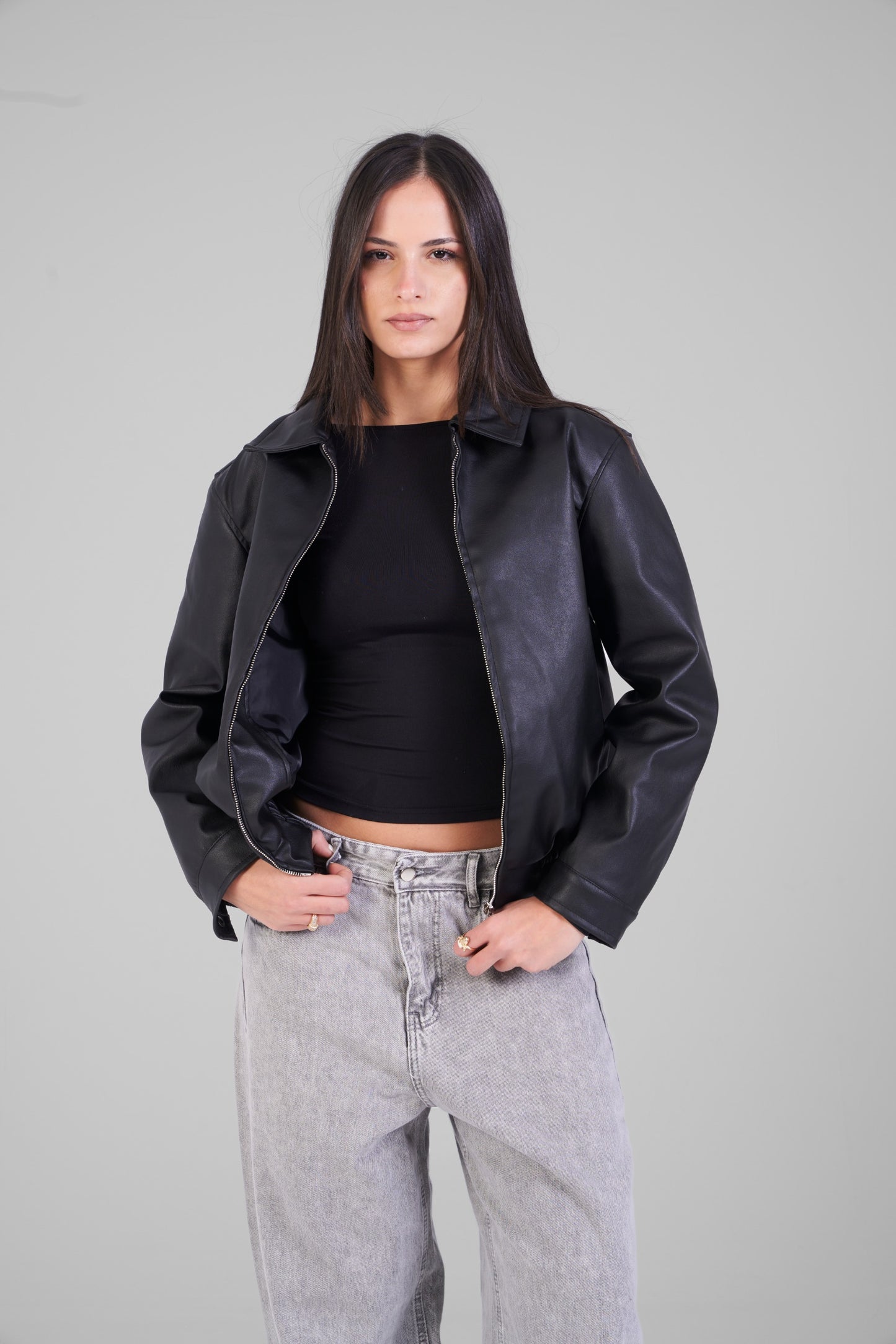 Unisex Black Leather Jacket