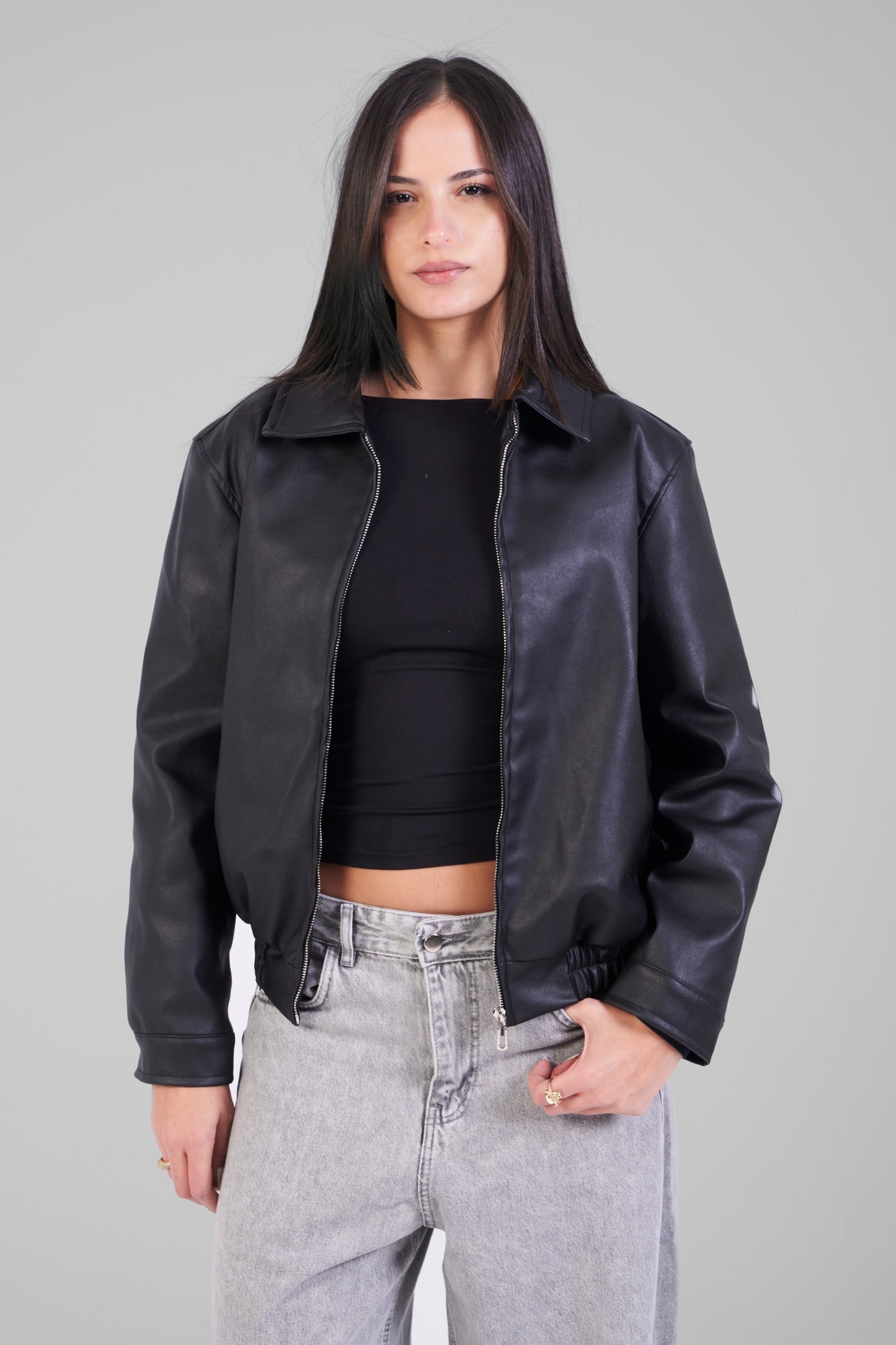 Unisex Black Leather Jacket