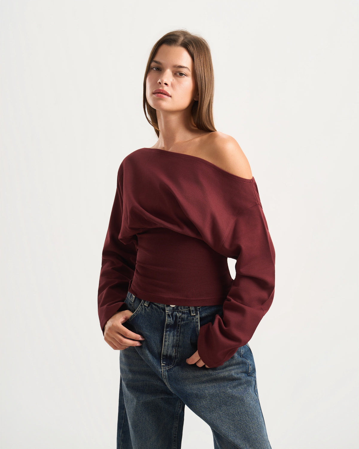 Burgundy Off Shoulder Top