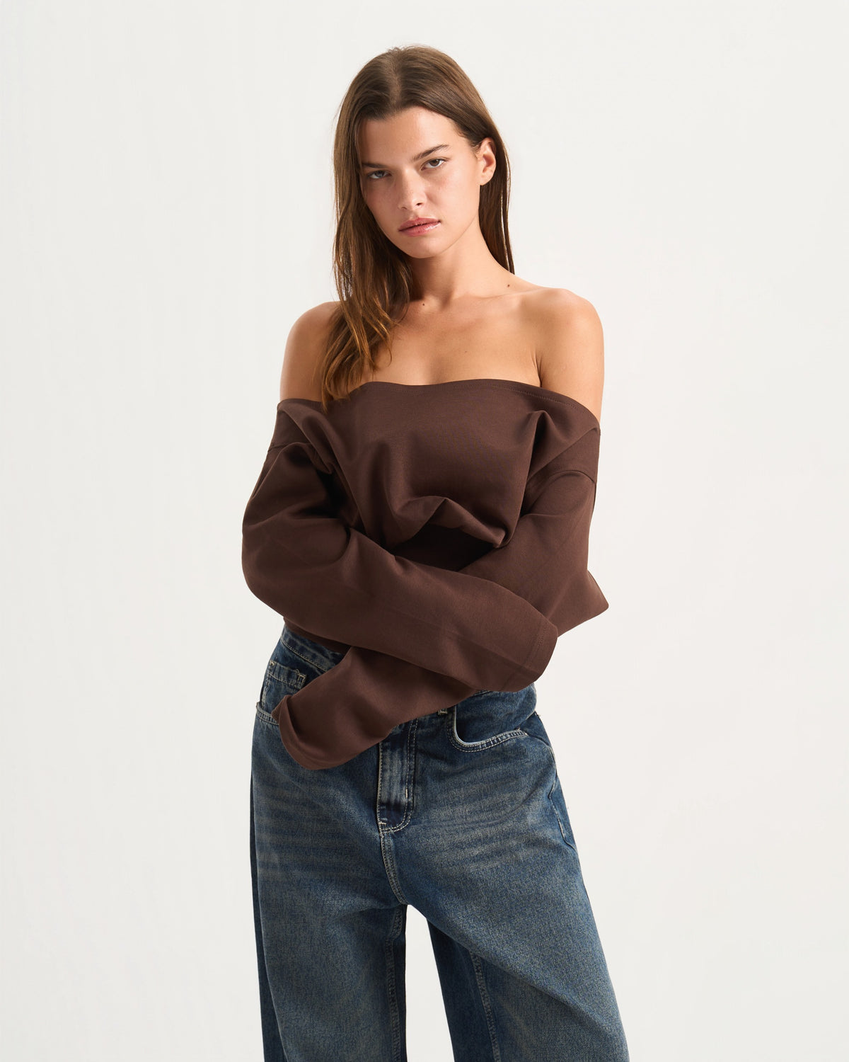 Cave Brown Off Shoulder Top