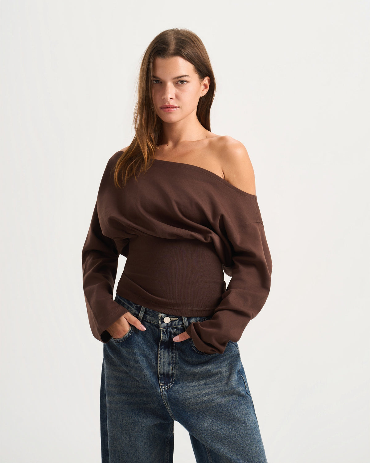 Cave Brown Off Shoulder Top