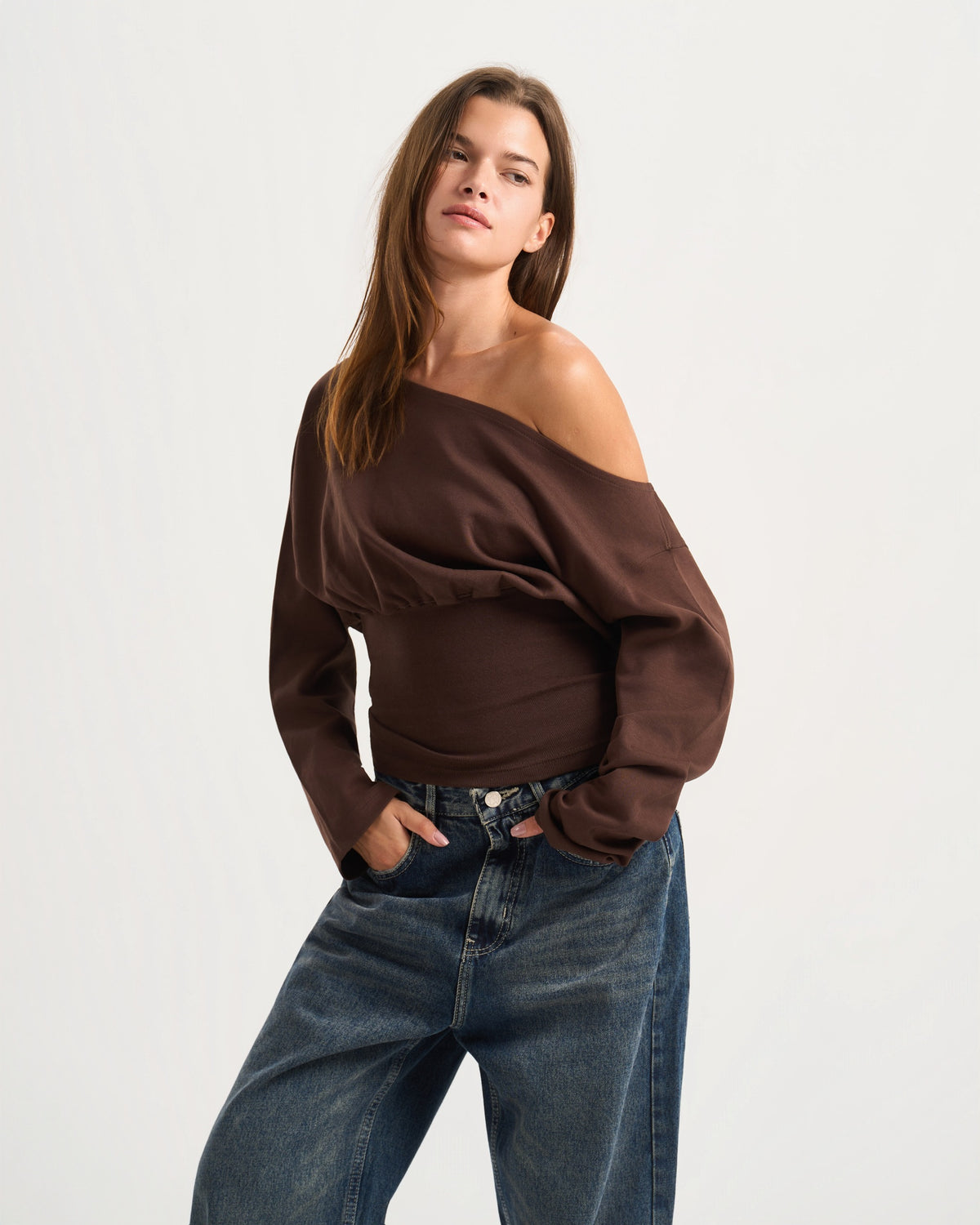 Cave Brown Off Shoulder Top
