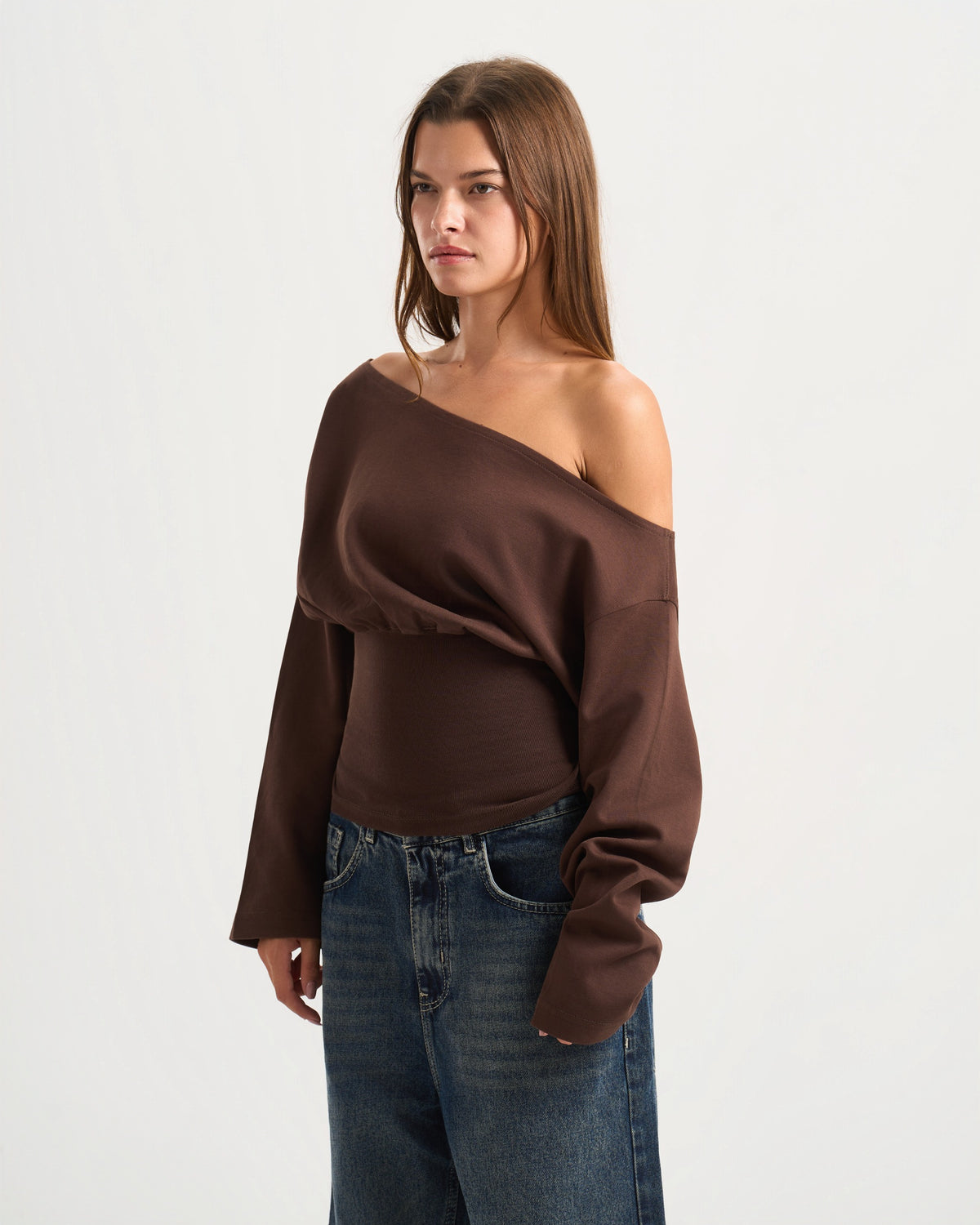 Cave Brown Off Shoulder Top