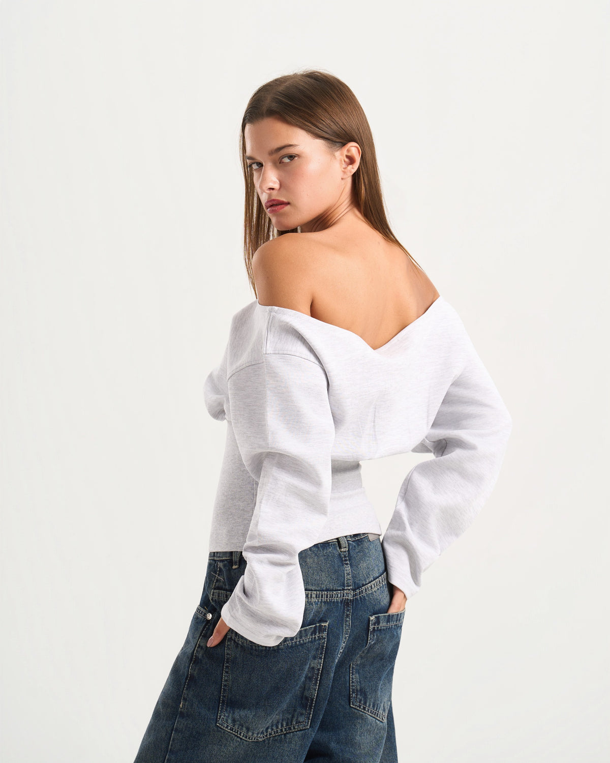 Cave Grey Off Shoulder Top