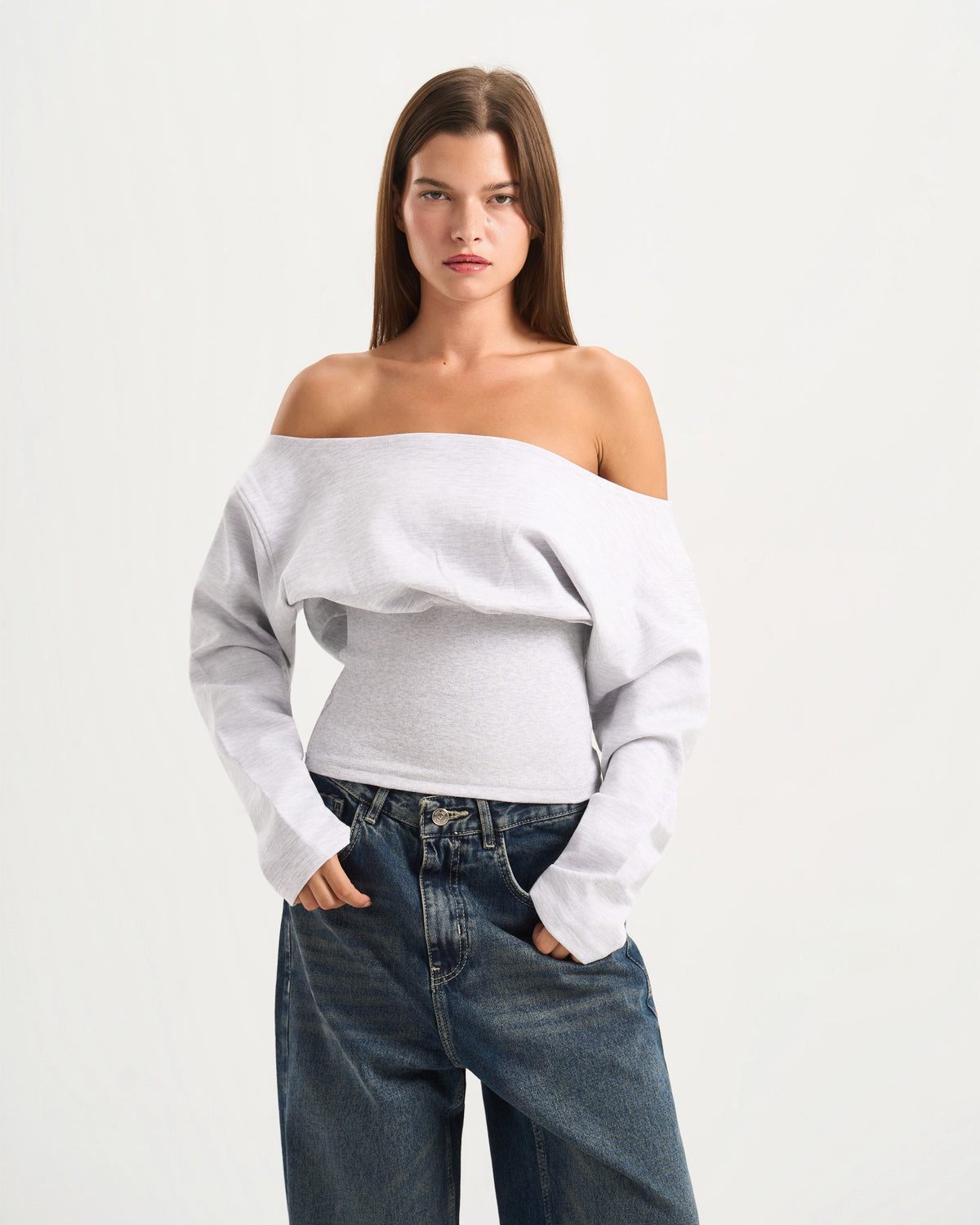 Cave Grey Off Shoulder Top