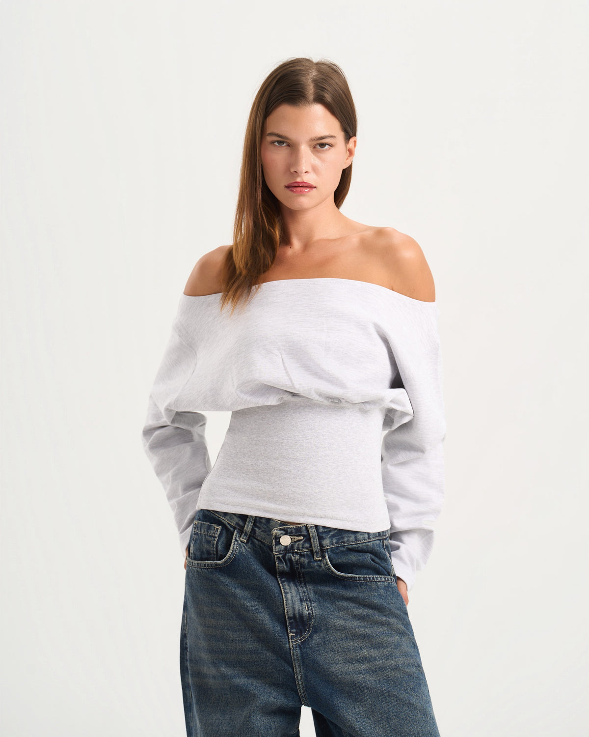 Cave Grey Off Shoulder Top