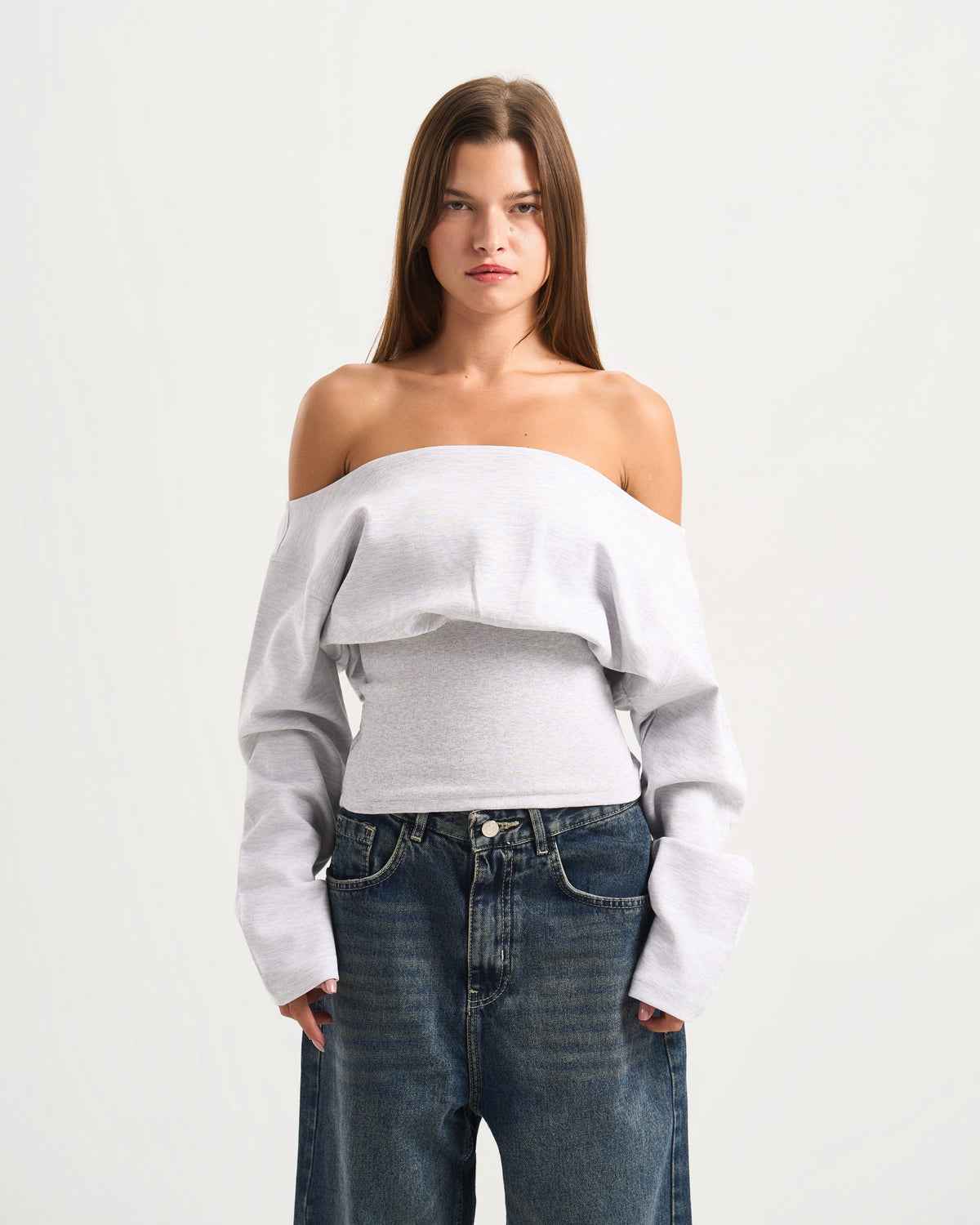 Cave Grey Off Shoulder Top
