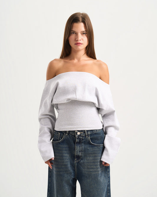 Cave Grey Off Shoulder Top