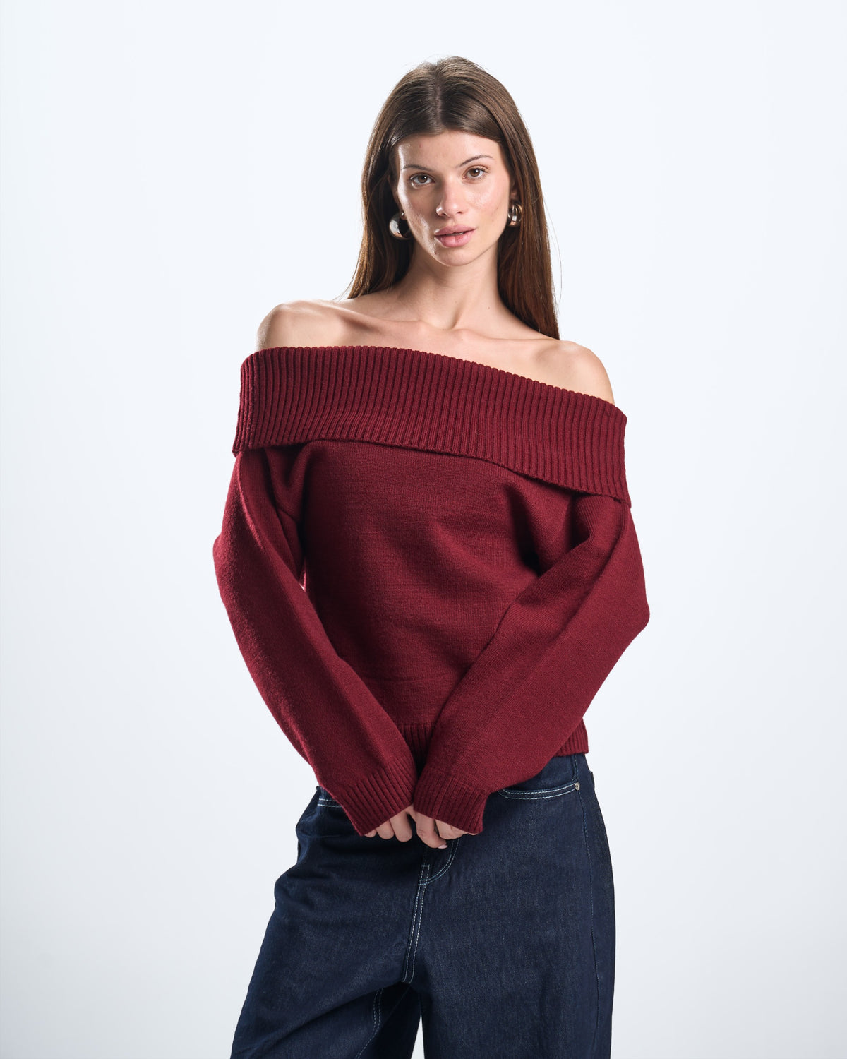Knitted burgundy off shoulder
