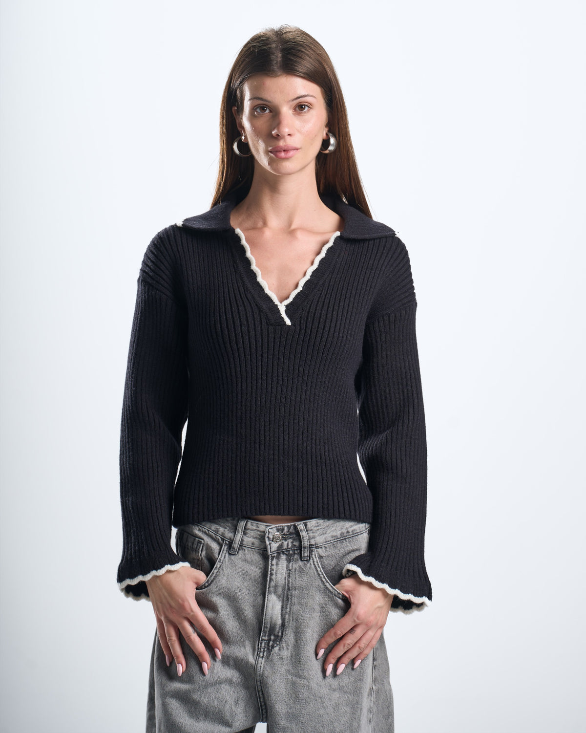 knitted black women polo