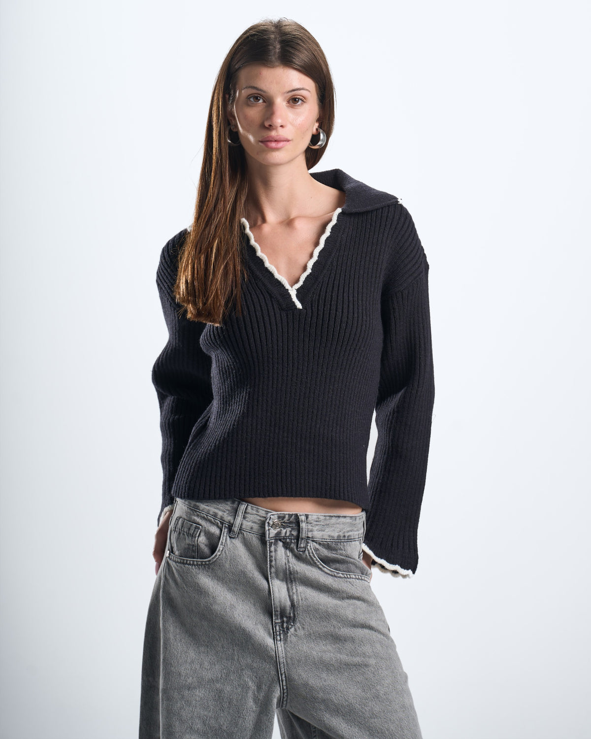 knitted black women polo