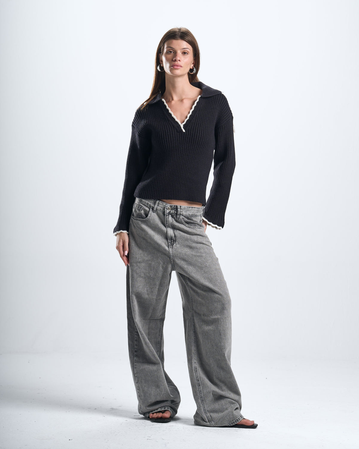 knitted black women polo