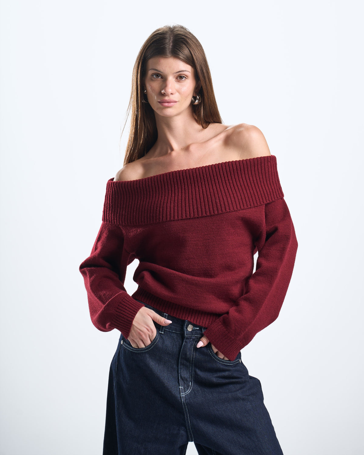 Knitted burgundy off shoulder