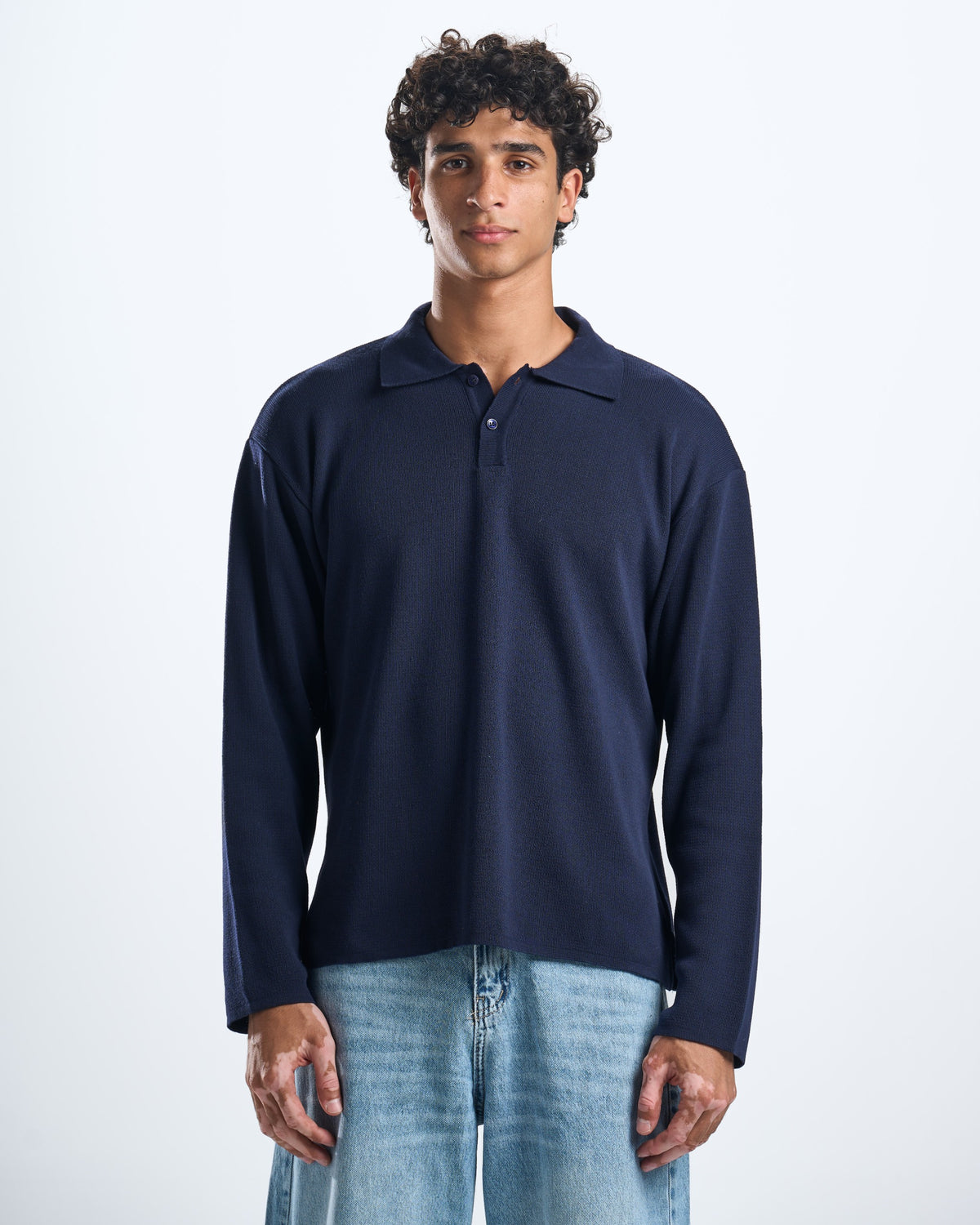 Knitted Navy LS polo
