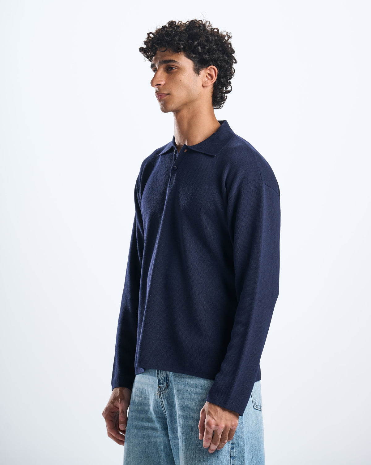 Knitted Navy LS polo