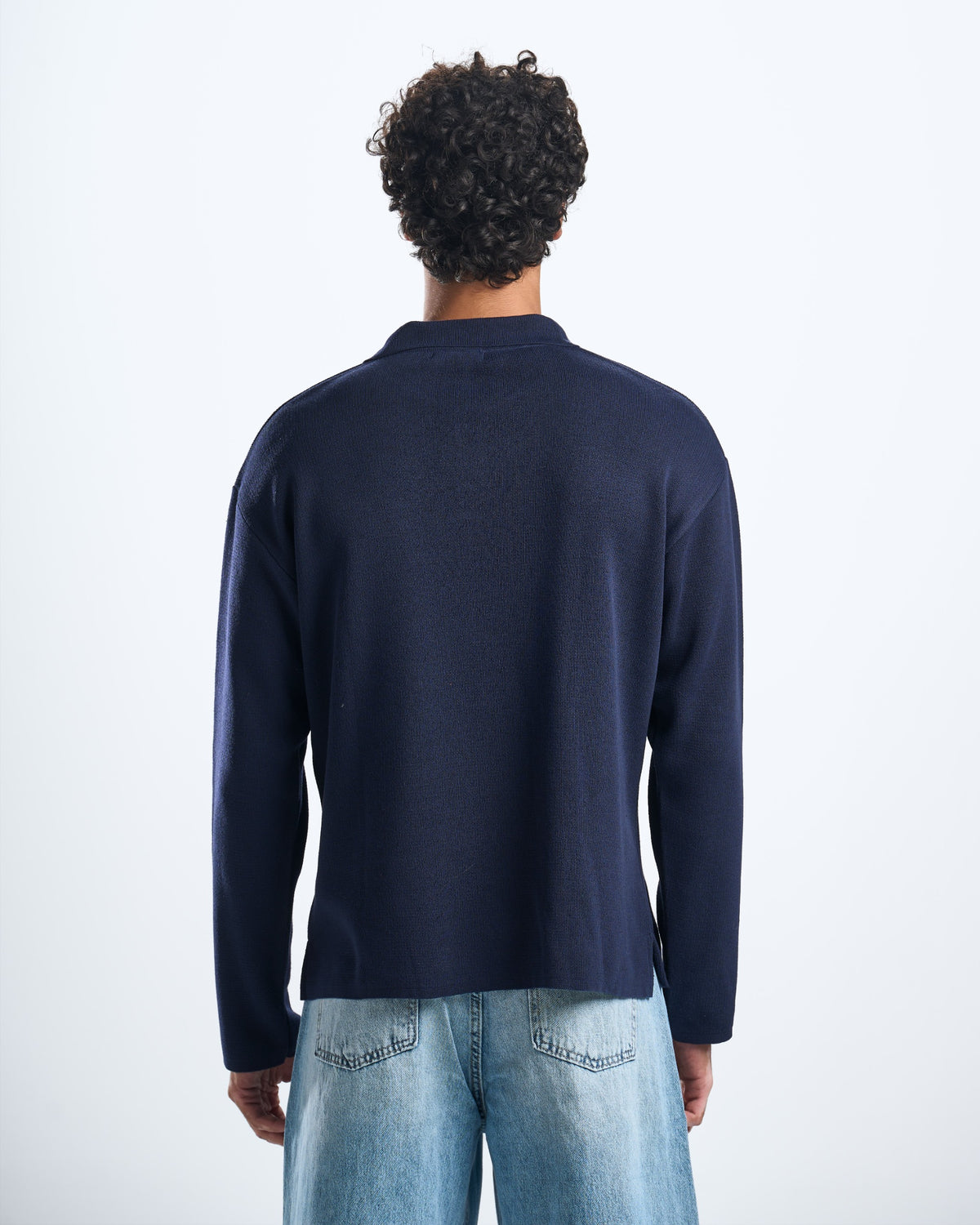 Knitted Navy LS polo