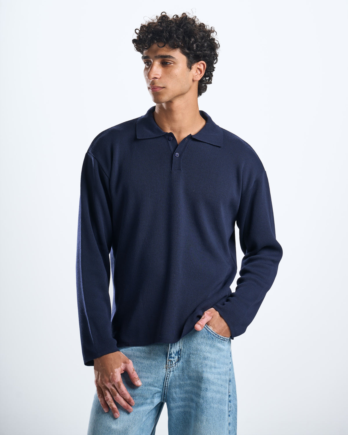 Knitted Navy LS polo