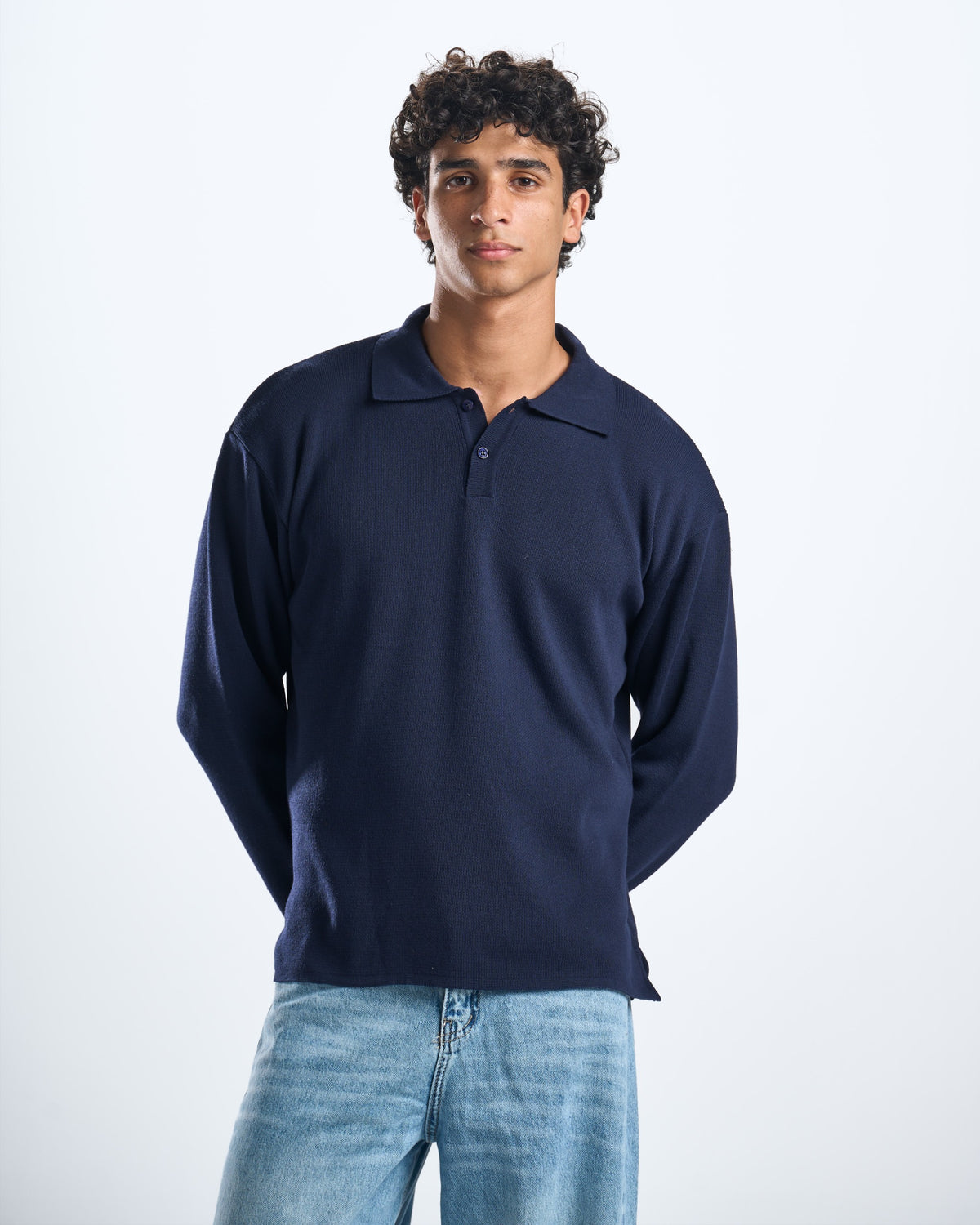 Knitted Navy LS polo