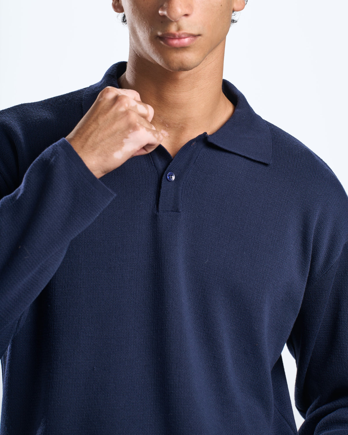 Knitted Navy LS polo