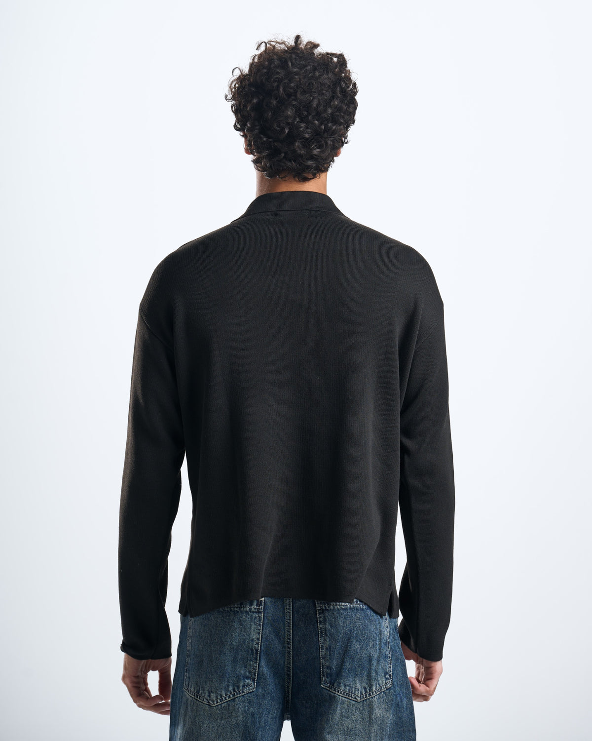 knitted black LS polo