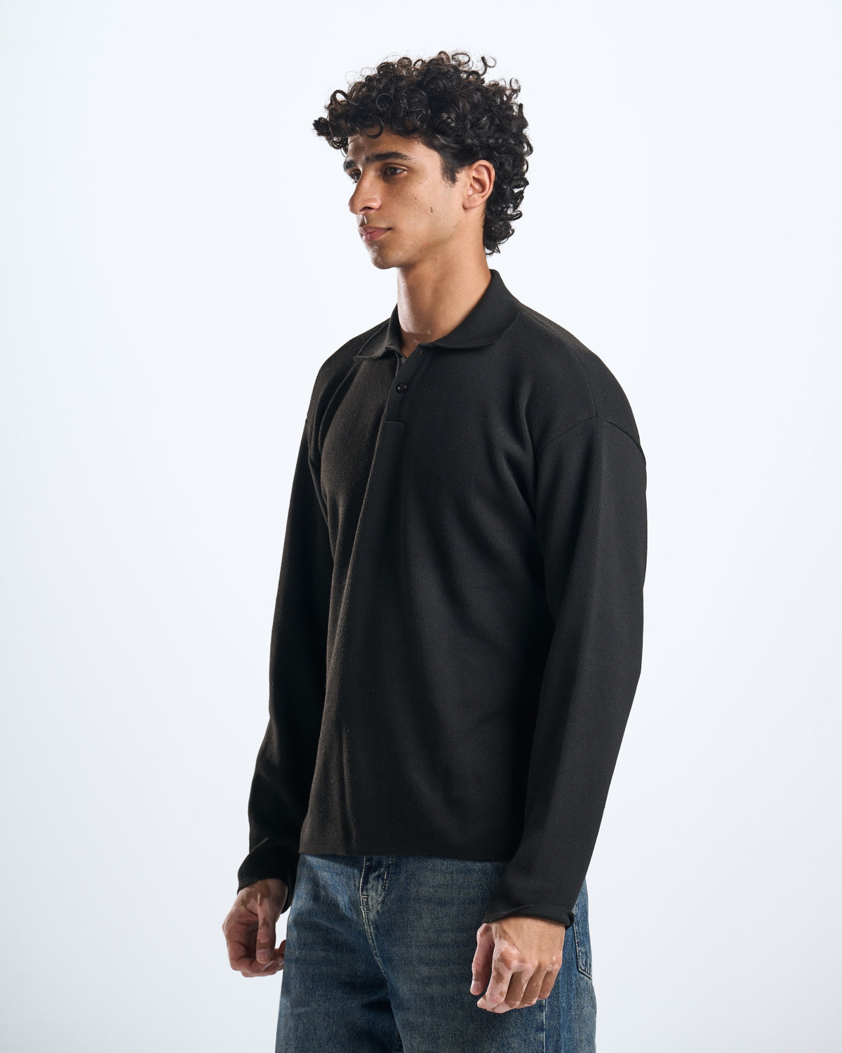 knitted black LS polo