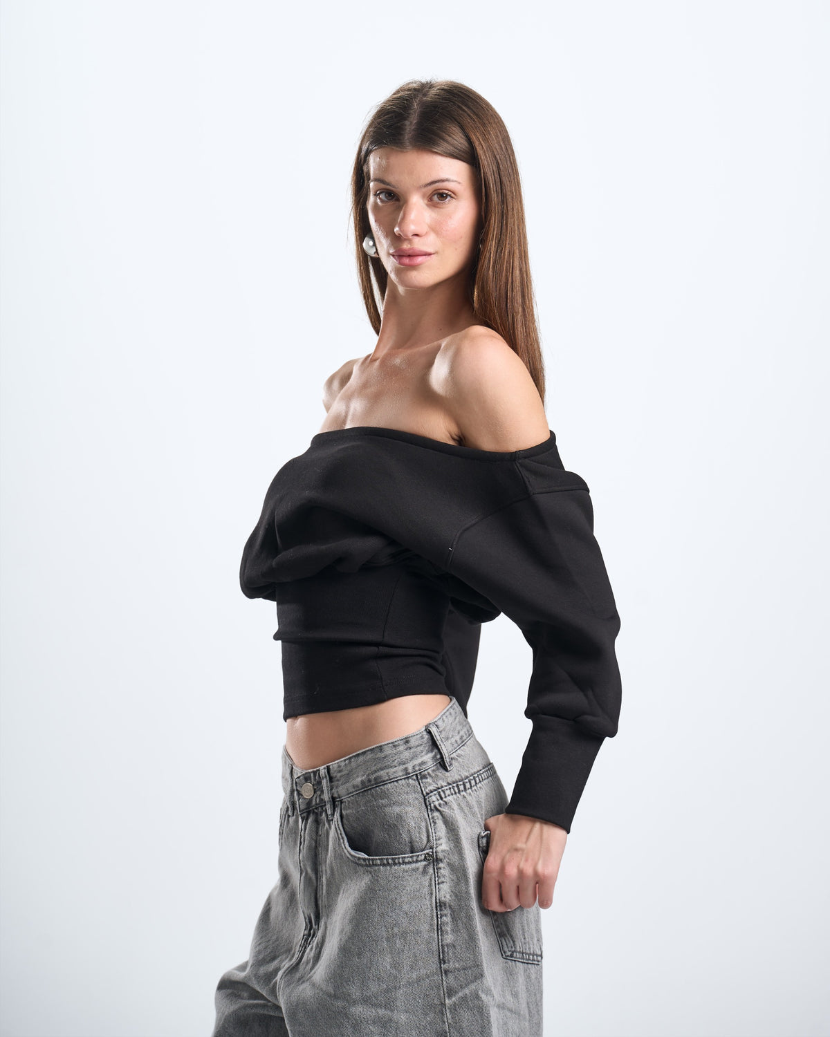 Winter black off shoulder top