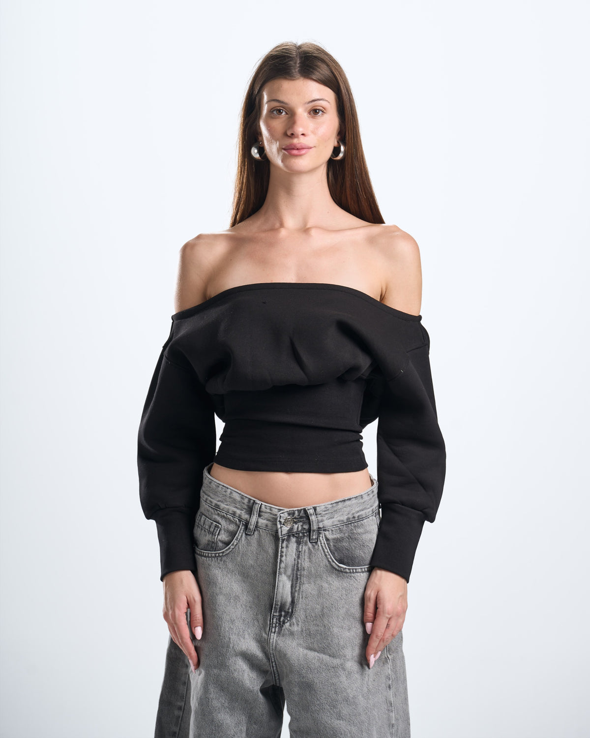Winter black off shoulder top