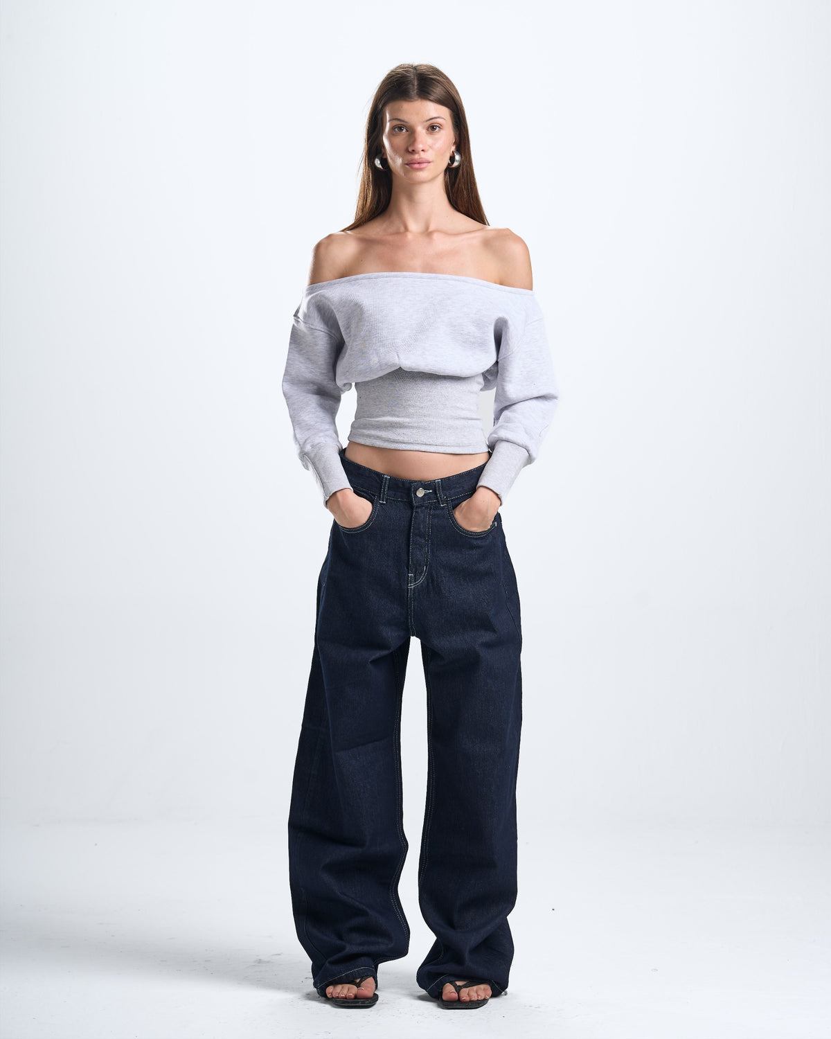 Winter grey off shoulder top