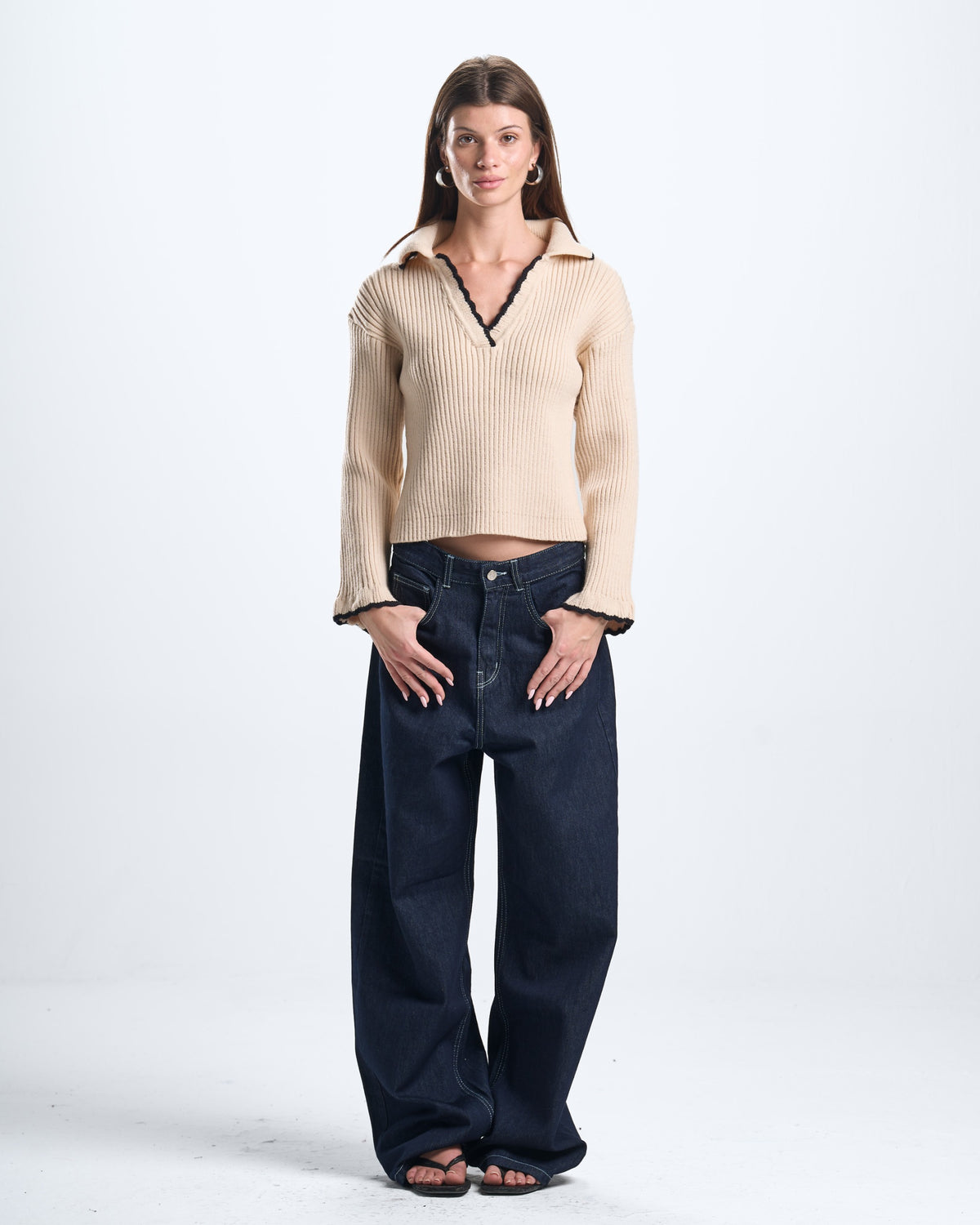 knitted beige women polo