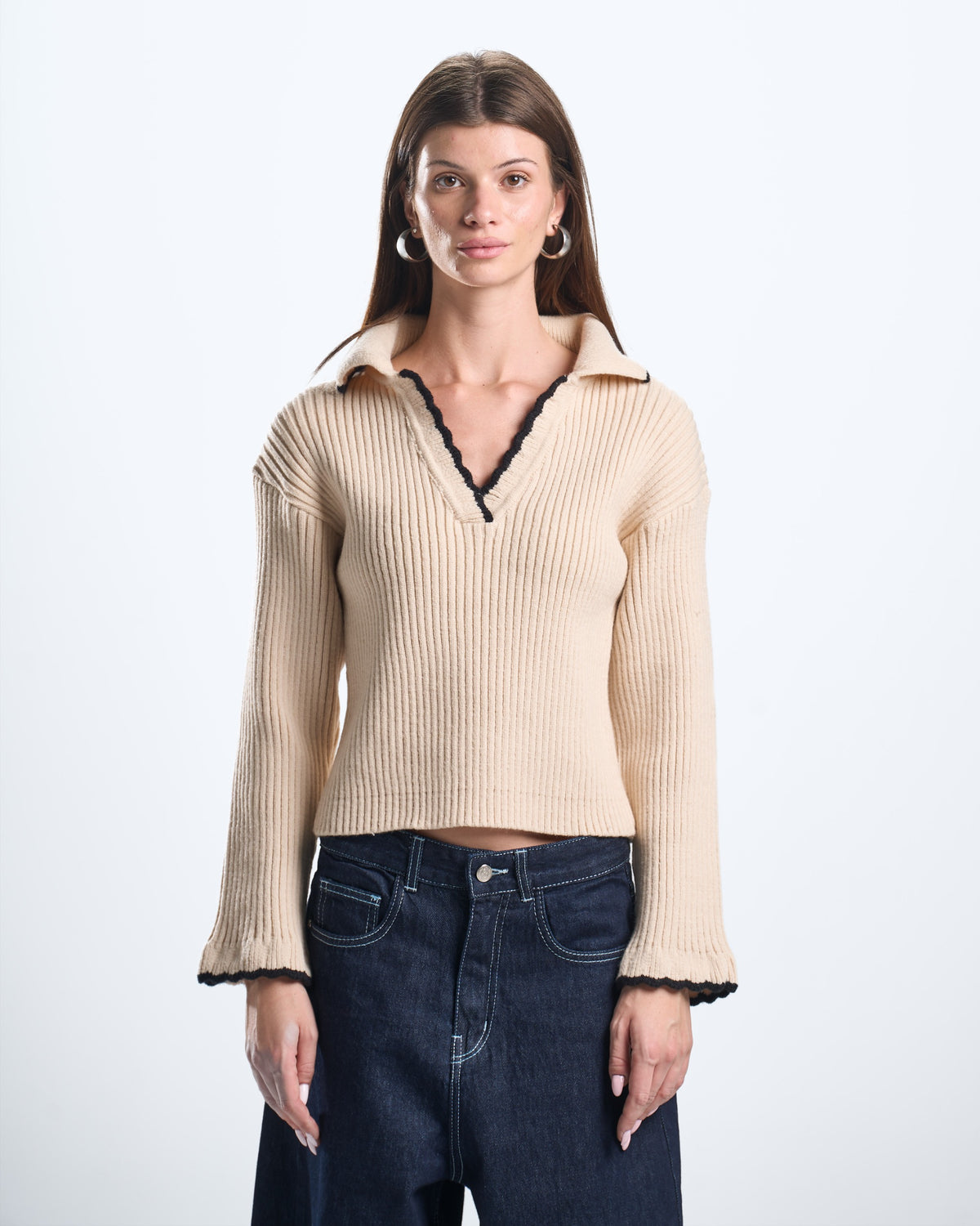 knitted beige women polo