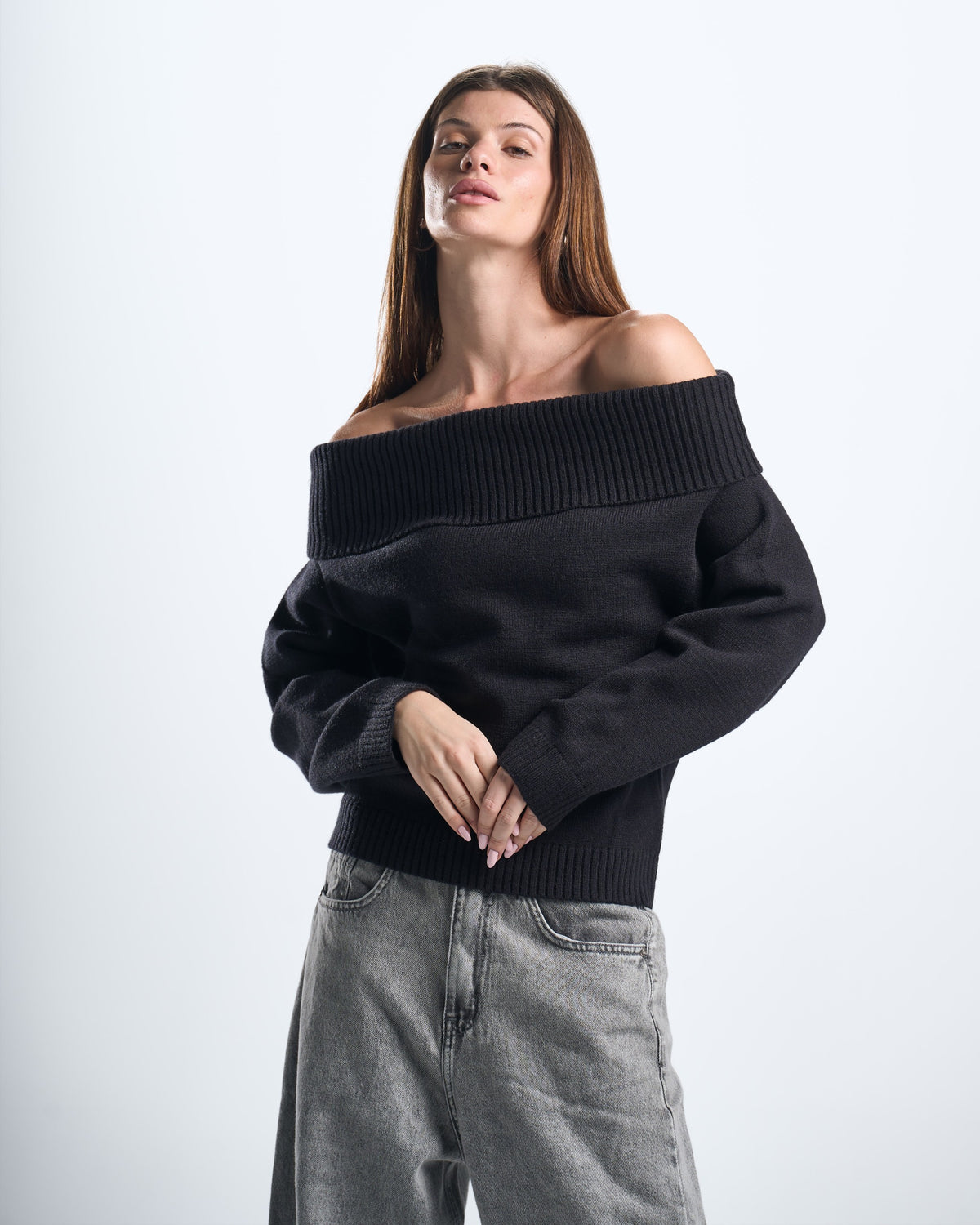 Knitted black off shoulder