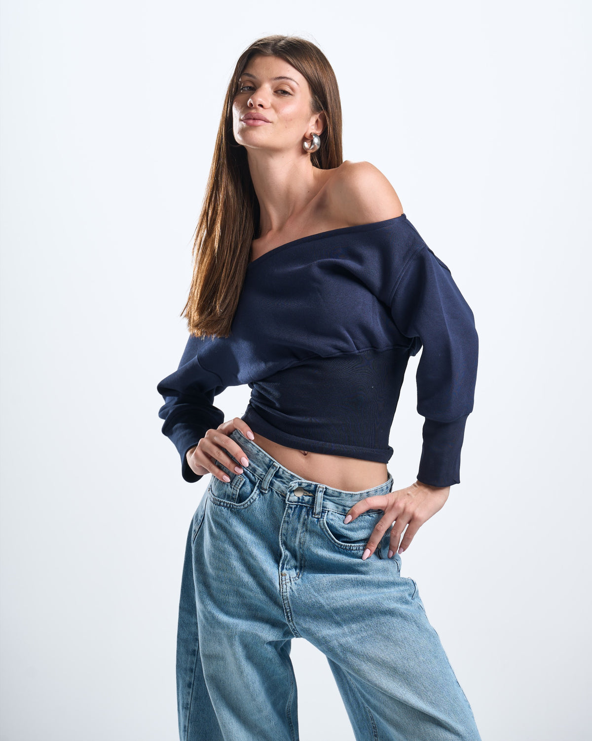 Winter navy off shoulder top