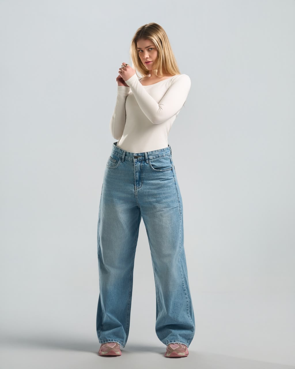 Round Long Sleeve White Top