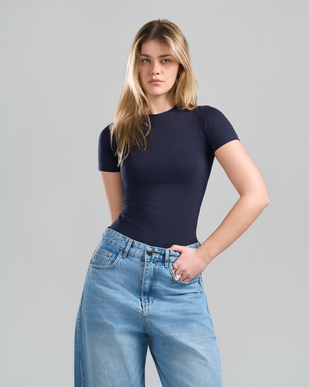 U-Neck Short Sleeve NavyBlue Top