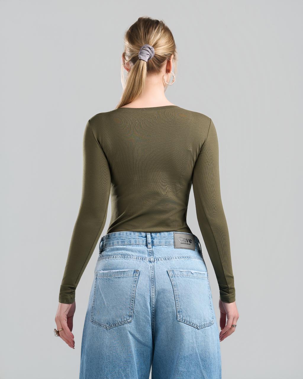 Round Long Sleeve OliveGreen Top