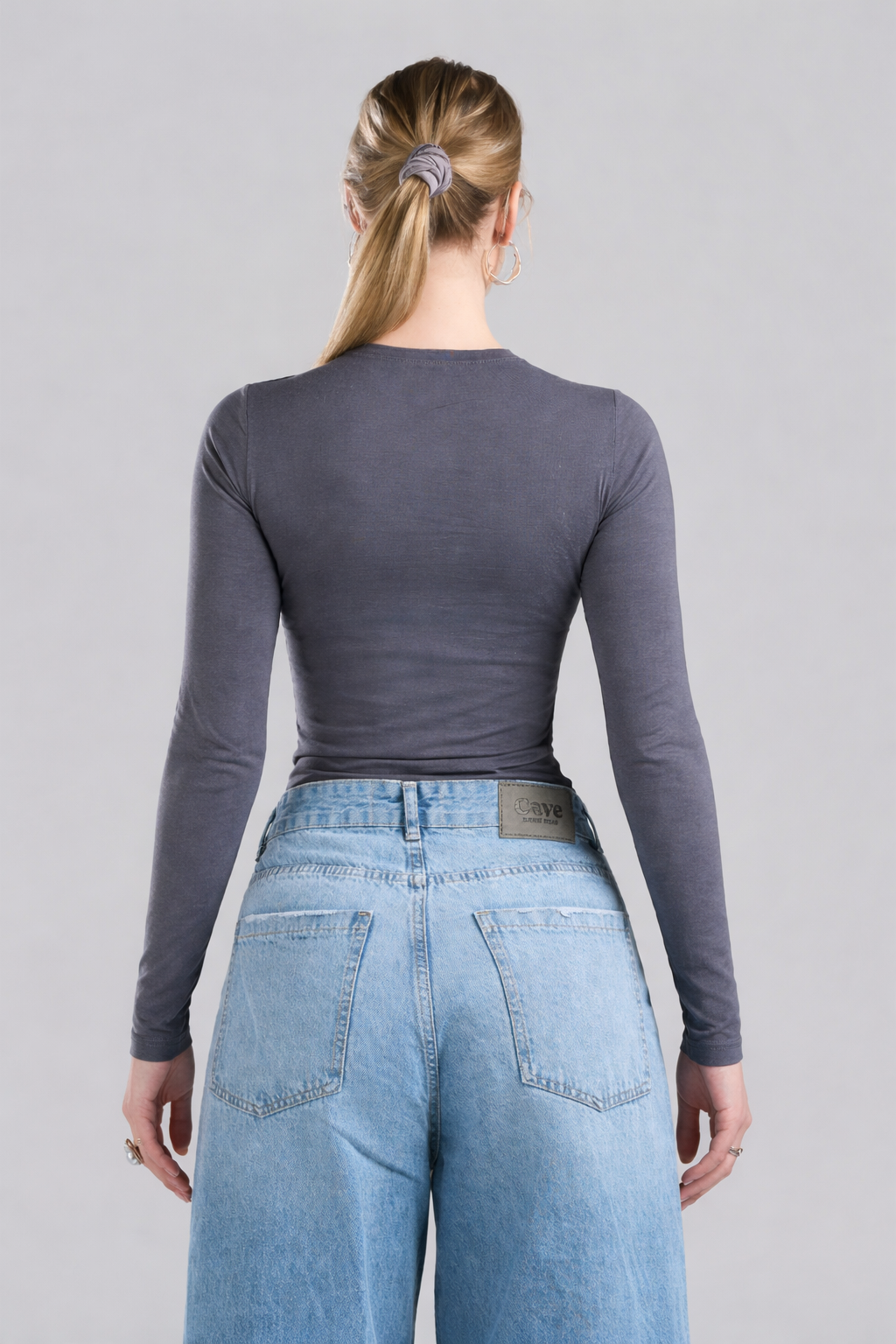 U-Neck Long Sleeve Darkgrey Top